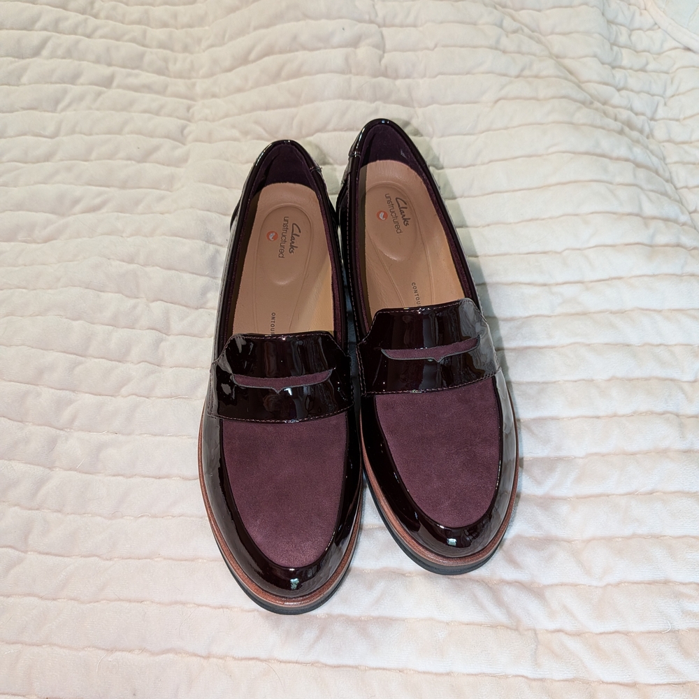 Clarks Burgundy Penny Loafers